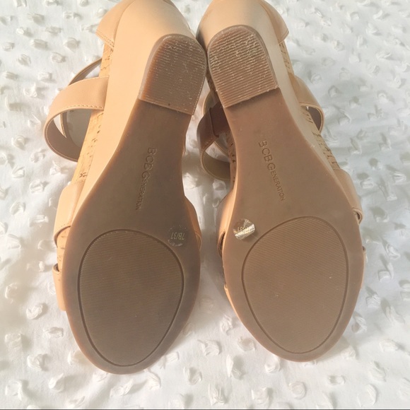 NEW BCBGeneration Nude Tan Strappy Wedge Sandals - Picture 5 of 8